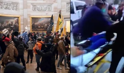 Seguidores en el Capitolio y la mujer herida.