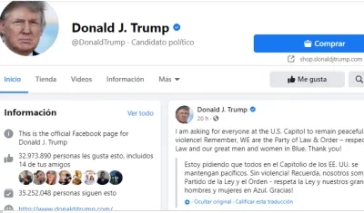 Cuenta de Donald Trump de Facebook.