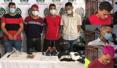 Los tres venezolanos y el colombiano, capturados en el barrio San Roque de Barranquilla.