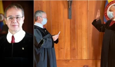 En la imagen izquierda el Magistrado Luis Antonio Hernández, nuevo presidente de la Corte Suprema. En la otra foto toma juramento al Vicepresidente Aroldo Quiroz. 