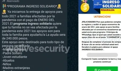Algunos de los falsos mensajes enviados por WhatsApp.