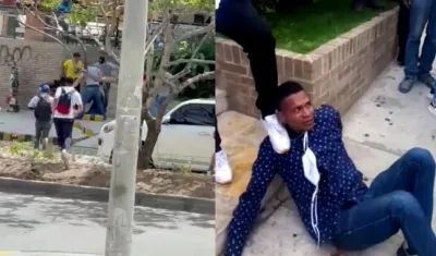 Momento en que el hombre fue atacado a patadas en el norte de Barranquilla. 