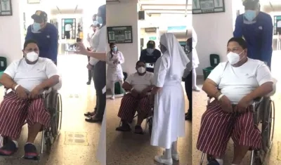 El párroco Milton Pérez Patrón abandonando la hospitalización.