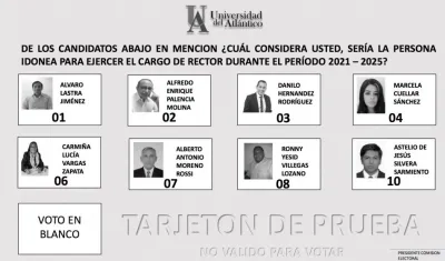El tarjetón para la jornada electoral en la Universidad del Atlántico.