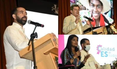 José Rafael Consuegra Machado, presidente de Asiesca. En las otras fotos, arriba Manuel Acevedo Jaramillo, presidente de Icetex y . Elcy Peñaloza, directora de Calidad del Mineducación.