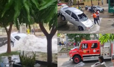Carro atrapado por el arroyo en el norte de Barranquilla.