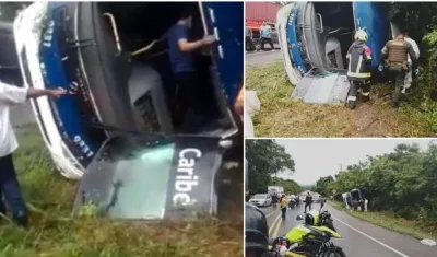 Así quedó el vehículo que se volcó en la vía Sincelejo- Calamar.