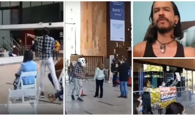 Álvaro Vásquez, en su perfomance contra el embajador colombiano en Chile, Guillermo Botero.