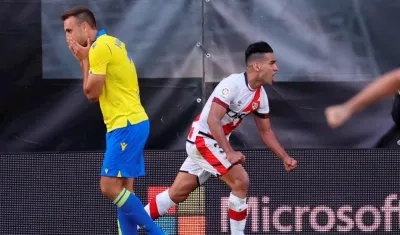 Falcao García celebra un gol con el Rayo Vallecano. 