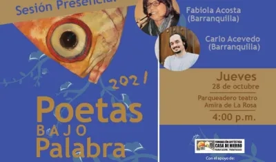 Invitación a Poetas bajo palabra, este jueves a las 4 de la tarde en el parqueadero del Amira de la Rosa.