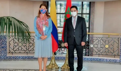 Canciller Marta Lucía Ramírez y su homólogo Nasser Bourita.