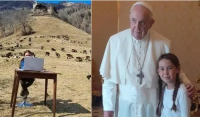 Fiametta en clases y con el Papa Francisco. 