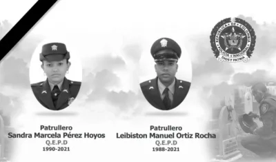Los patrulleros Sandra Marcela Pérez y Manuel Ortiz Rocha.
