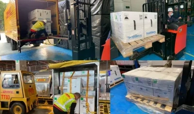 Llegada de vacunas Pfizer contra el Covid-19 a la bodega de Mineducación.