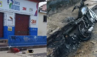 El abatido y la moto incinerada.