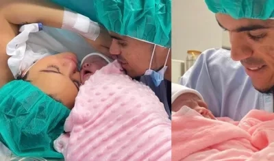 Luis Díaz con su esposa e hija.