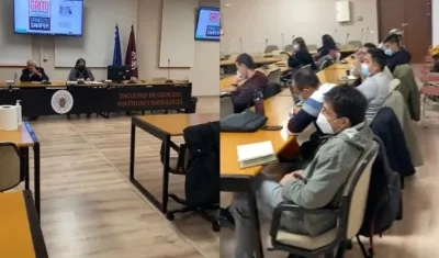 El presidente Ernesto Samper en una clase en la Universidad Complutense de Madrid,