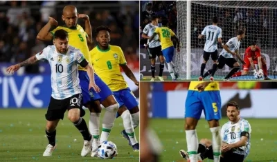 Lionel Messi de Argentina ante Brasil.