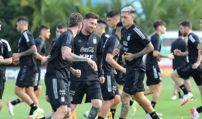 Lionel Messi en un entrenamiento con Argentina. 