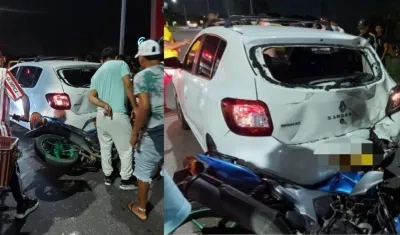 El vehículo y la moto involucrados en el accidente. 