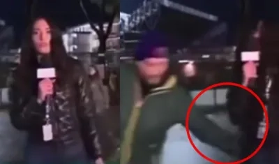 Momento en que le tocan el trasero a Greta Beccaglia.