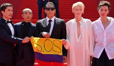 Juan Pablo Urrego, Apichatpong Weerasethakul, Elkin Diaz, Tilda Swinton y Jeanne Balibar. 