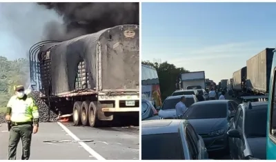 El accidente generó un gigantesco trancón en la vía. 