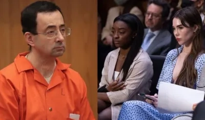 Larry Nassar y varias de las gimnastas víctimas de sus abusos.