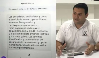 Mensaje de texto amenazantes en que se menciona a Polo Díazgranados, director de Seguimiento.
