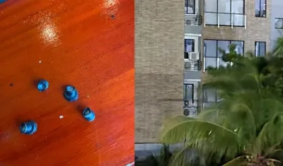 Los balines y el edificio de donde provienen los disparos.