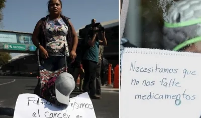 Una mujer pide ayuda por la falta de medicamentos para pacientes con cáncer en un hospital de México.