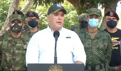 El Presidente Iván Duque, durante la declaración en el Fuerte Militar de Tolemaida.
