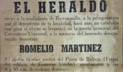 Recorte del periódico sobre la muerte de Romelio Martínez.