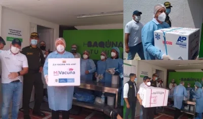 El Viceministro de Salud y el secretario de Salud con las vacunas.