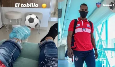 Teófilo Gutiérrez comparte foto de su tobillo hinchado, mientras Luis Amaranto Perea aborda el avión. 