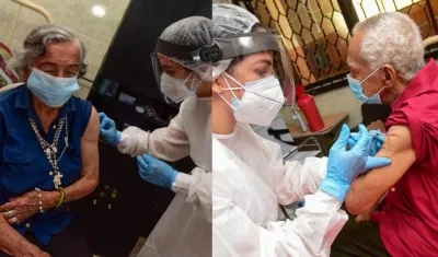 Dos de los adultos mayores vacunados.