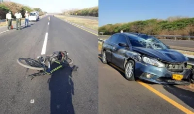 Aspecto de cómo quedaron la bicicleta y el vehículo, tras el accidente.