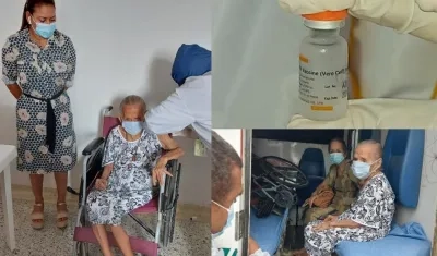 Francisca Mangonez Martínez recibiendo la vacuna.