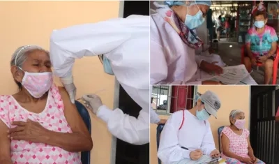 Regina Isabel Monterroza Estrada, de 85 años, primera vacuna en jornada casa a casa que inició el jueves.