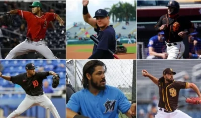 Arriba: José Quintana, Gio Urshela y Donovan Solando. Abajo: Julio Teherán, Jorge Alfaro y Nabil Crismatt. 