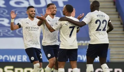 Celebración de los jugadores del City.