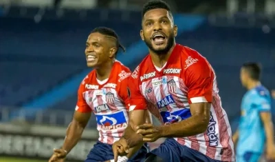 Miguel Ángel Borja celebra su gol ante Bolívar. 