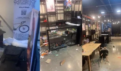 Tienda de Jarlinson Pantano en Cali afectada por vándalos.
