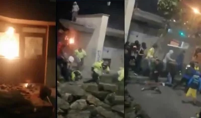 Los vándalos contra el CAI de la Policía.