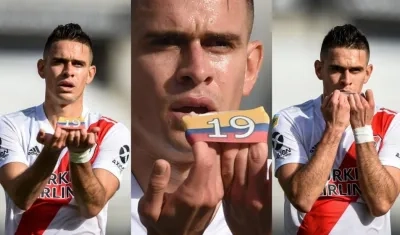 Rafael Santos Borré celebró con homenaje a Colombia.