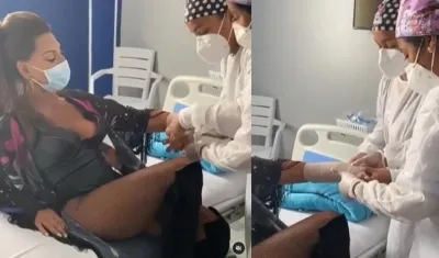 Amparo Grisales cuando era atendida por personal médico de San Andrés.