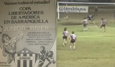 Afiche de prensa promocional del partido en 1981, de otro lado la opción de gol que falló Tutino ante River.