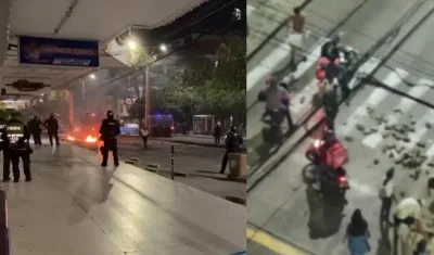 Momentos de la protesta en la Calle 72 la noche del jueves.