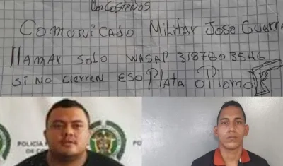 Uno de los panfletos y alias 'JJ' y Orlay José Patiño Sarabia.