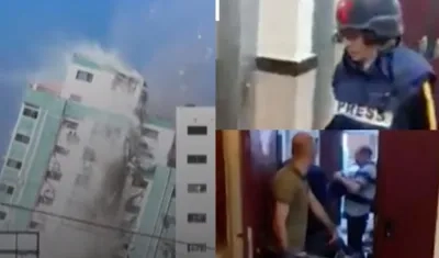 Imágenes del edificio y de los periodistas.
